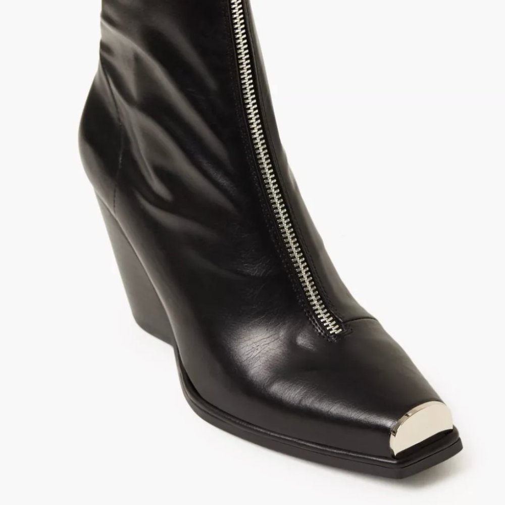 Jeffrey Campbell Welton MTZ Black Leather Silver Zip Metal Toe Booties 8.5M, NIB